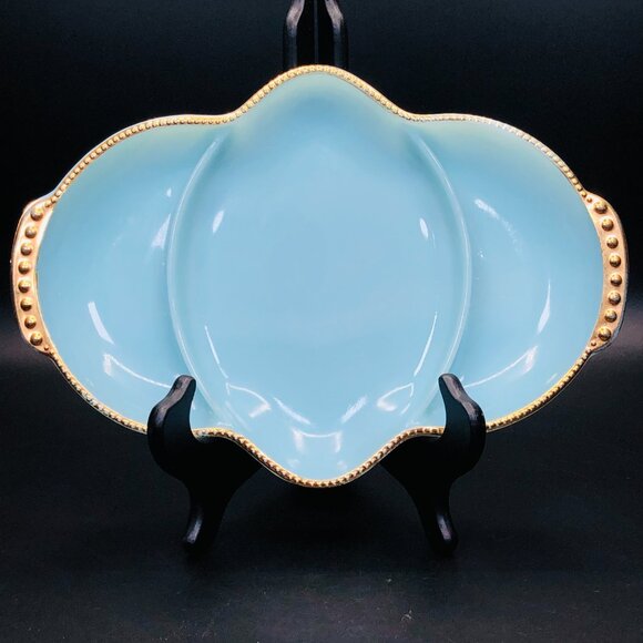Vintage FIRE KING Delphite Blue Milk Glass Relish Divided Dish Serveware - Picture 2 of 12